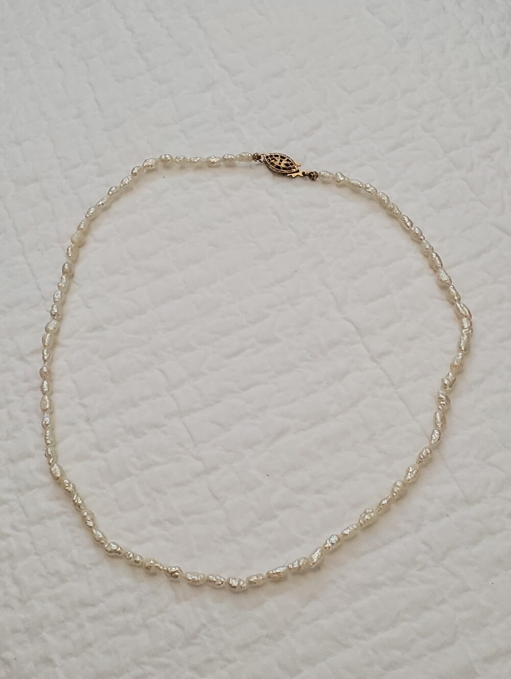 Delicate Vintage Freshwater Rice Pearl Beaded Necklace with 14k Gold Clasp